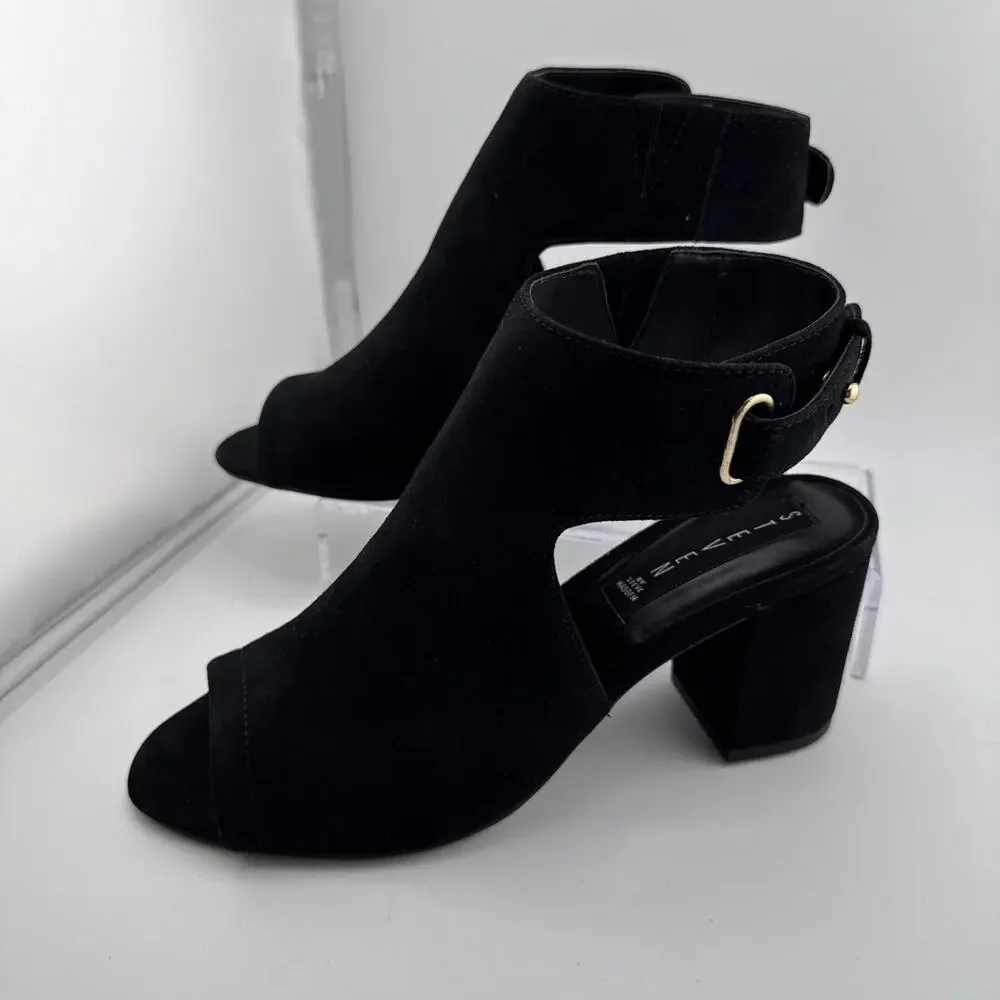 STEVEN MADDEN 6‎ Leather Black VENUZ Sandals Peeptoe Slingback Block 3